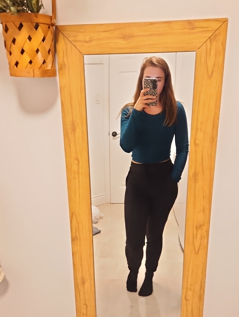 Bozzolo Teal Ribbed Fitted Crop Top